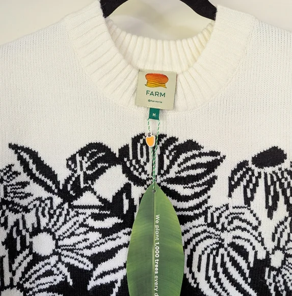 NWT FARM RIO Surreal Garden Knit Sweaterdress Black and White Floral - Picture 3 of 6